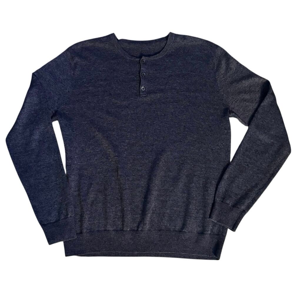 Vince Mens Size L Henley Sweater Linen Blend Blue
